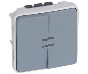 Legrand 069519 Interrupteur ou Va et Vient Lumineux + Poussoir Inverseur NO+NF Lumineux Étanche Plexo Composable IP55, 10AX, 250V, Gris
