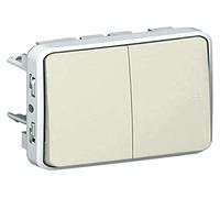 Legrand 069625 Double Interrupteur ou Va et Vient Étanche Plexo Composable IP55, 10AX, 250V, Blanc