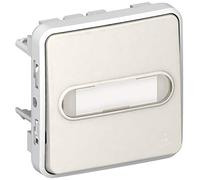 Legrand 069633 Poussoir Étanche No Lumineux avec Porte Étiquette Plexo Composable IP55, 10A, Blanc