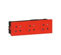 Legrand 077153L Triple Prise de à Détrompage Surface Mosaic Link Raccordement Latéral, Courant 2P+T, 6 Modules, Rouge