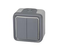 Legrand 191514 Interrupteur mural double, surface Plexo, pour extérieur, imperméable (IP55), couleur grise