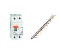 Legrand 402057E, interrupteur différentiel, 2P 40 A, sensibilité de 30 mA C, RX3 & Peigne 13 modules noir/blanc longueur 220mm