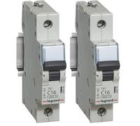 Legrand 403576 Interrupteur automatique magnétique thermique, 1P, 16 A, courbe C, 6 kA, 1 module, TX3 (Lot de 2)