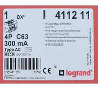 Legrand 4112 11 Disjoncteur différentiel DX³ 6000 10kA 4P 400V 63A. 411211.