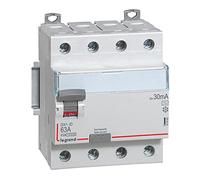 Legrand 411662E, interrupteur différentiel, 4P, 63 A, sensibilité de 30 mA C, DX3