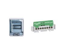 Legrand 601996E Boîtier modulaire étanche & 004832 Bornier de Répartition Isolé IP2X Terre 8 Connexions, 1.5mm² à 16mm², 75mm Longueur, Vert