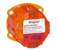 LEGRAND - Boîte Encastrement Batibox Multimatériaux - Rigidité Renforcée - Pour Plâtre, Contreplaqué, Tôle, Brique - Profondeur 50 mm - Diamètre de Perçage 67 mm - 1 Poste