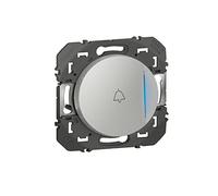 LEGRAND Bouton poussoir lumineux sonnerie, Dooxie, aluminium, 6A250V | Alu, encastré, voyant lumineux, symbole sonnette, 6A 250V, bornes automatiques, sans halogène, IP20