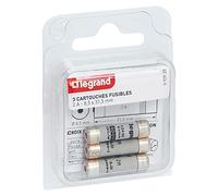 LEGRAND Cartouches fusibles, lot de 3, témoin de fusion, 2A, 8,5x31,5mm | Lot de 3 cartouches, 2A, 8,5x31,5mm, avec témoin de fusion, pour porte fusibles, usage domestique