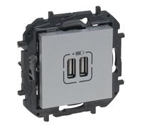 LEGRAND Chargeur double USB type A composable pour installation encastrée, gamme Niloé Step, couleur aluminium, 398263B