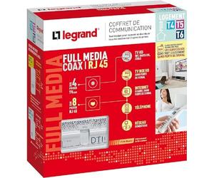 LEGRAND - Coffret de Communication Pré-équipé Full Media - Coffret DTI RJ45 - Pour Distribuer TV et Services Box vers Prises RJ45 - Pour Logement T4/T5/T6 - Fabriqué En France - Blanc