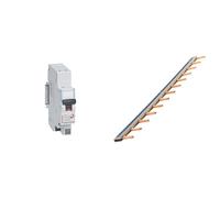 LEGRAND - Disjoncteur Phase + Neutre 230V DNX³ - Pouvoir de Coupure 3000A - 10A Courbe C - Bornes automatiques - 1 Module - Fabriqué En France & Peigne 13 modules noir/blanc longueur 220mm