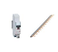 LEGRAND - Disjoncteur Phase + Neutre 230V DNX³ - Pouvoir de Coupure 3000A - 2A Courbe C - Bornes automatiques - 1 Module - Fabriqué En France & Peigne 13 modules noir/blanc longueur 220mm