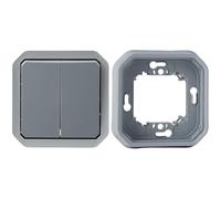 LEGRAND - Double interupteur/va-et-vient ou poussoir Plexo composable - gris avec Support plaque 1 poste Plexo pour montage encastré - gris