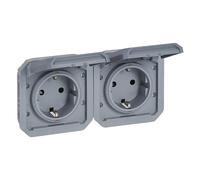 Legrand - Double prise 16A avec contact latéral de terre - Plexo - Etanche IP55 - Componible à installer avec boîte ou cadre - Gris - 069576LE