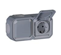 Legrand - Double prise 16A avec contact latéral de terre - Plexo - Etanche IP55 - Montage en surface - Gris - 069742LE