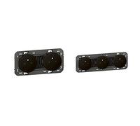 Legrand - Double prise de courant 2P+T Surface dooxie 16A précâblées finition noir - emballage blister & Triple prise de courant 2P+T Surface dooxie 16A précâblées finition noir - emballage blister