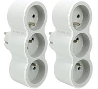 Legrand - Fiche multiprise avec 3 Prises frontales avec Terre - Blanc et Gris Clair (Lot de 2)