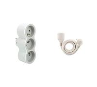 Legrand - Fiche multiprise avec 3 prises frontales avec terre - blanc et gris clair & Zenitech-Prolongateur ménager 16A HO5VV-F 3G1 Blanc 1,90m - Zenitech