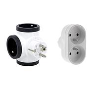 Legrand - Fiche multiprise rotative avec 3 prises latérales avec terre - blanc et gris foncé & Biplite 16A façade - Blanc