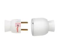 LEGRAND - Fiche plastique 2P+T 16A à sortie latérale avec étiquette avec Gencod - blanc avec Prolongateur plastique 2P+T 16A avec étiquette avec Gencod - blanc