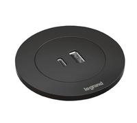 LEGRAND, Incara Disq 60 654731 Prise de charge USB C, prise de table, encastrable, multiple, 15 W, longueur du câble 2 m, 2 fiches P+E, couleur : noir