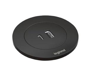 LEGRAND, Incara Disq 60 654731 Prise de charge USB C, prise de table, encastrable, multiple, 15 W, longueur du câble 2 m, 2 fiches P+E, couleur : noir