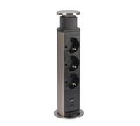 LEGRAND, Incara Tower 60 654974 Prise encastrable avec système de Levage 2 x USB (A+C), 3 x Prises, 2P+E, diamètre : 60 mm, Profondeur d'encastrement : 356,5 mm, 15 W, Aluminium/Noir