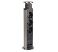 LEGRAND, Incara Tower 60 654975 Prise encastrable avec système de levage 2 x USB C), 2 x prises de données FTP Cat. 6 RJ 45, 3 x prises, 2 fiches P+E, 60 mm de diamètre, profondeur d'encastrement :