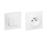 LEGRAND - Interrupteur Double ou Va-et-vient Neptune 10A - Commande d'Éclairage Monobloc & Prise Electrique Murale avec Terre Neptune - Prise 2P+T Monobloc - Fixation à Griffes/Vis - Blanc