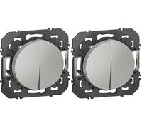 LEGRAND - Interrupteur Mural Double ou Va-et-vient 10AX dooxie - Commande d'Éclairage (Sans Plaque) - Prêt à Installer - Fabriqué En France - Alu (Lot de 2)