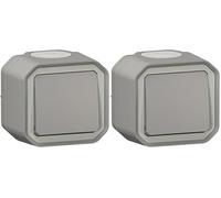 LEGRAND - Interrupteur Mural Etanche Simple ou Va-et-vient 10A Plexo - Commande d'Éclairage Complète Prête à Installer - Pose en Apparent - Fabriqué En France - Gris (Lot de 2)