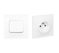 LEGRAND - Interrupteur ou Va-et-vient Neptune 10A - Commande d'Éclairage Monobloc & Prise Electrique Murale avec Terre Neptune - Prise 2P+T Monobloc - Fixation à Griffes/Vis