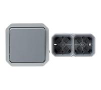 LEGRAND - Interrupteur ou va-et-vient Plexo composable - gris avec Boîtier apparent 2 postes Plexo horizontal ou vertical - gris