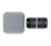 LEGRAND - Interrupteur ou va-et-vient témoin Plexo composable - gris avec Boîtier apparent 2 postes Plexo horizontal ou vertical - gris