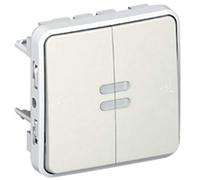 Legrand Interrupteur Va et Vient Lumineux + Poussoir Inverseur NO+NF Lumineux Étanche Plexo Composable IP55, 10AX, 250V, Blanc