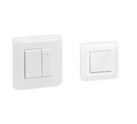LEGRAND - Interrupteur Variateur Mural 600W Mosaic + Plaque de Finition + Support à Griffes & Interrupteur ou va-et-vient Mosaic 10A blanc complet avec plaque et fixation à vis