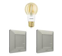 Legrand, Kit d'extension Smart Lighting, commande vocale (Alexa, Google, Apple), ampoule intelligente à intensité variable, 2 interrupteurs sans fil, ampoule vintage, interrupteur en aluminium, 199323