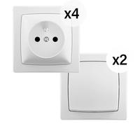 Legrand Lot 2 interrupteurs va-et-vient et 4 prises, blanc, IP20, 16A | Lot 2 interrupteurs va-et-vient, 4 prises 16A 250V, pose en saillie, blanc, prêt à installer, idéal rénovation