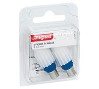 Adaptateur TV coaxial mâle Legrand 091016 Ø9,52 mm sortie droite lot de 2 Blanc et argent
