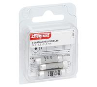 LEGRAND Lot de 3 fusibles, avec témoin, 16A, 8,5x31,5mm | Lot de 3 cartouches, 16A, 8,5x31,5mm, avec témoin de fusion, pour porte fusibles, coupe le courant en cas de court circuit