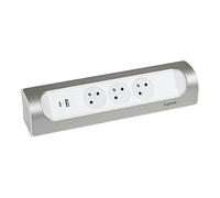 LEGRAND - Multiprise d'Angle à Câbler - 3 Prises Surface avec Terre + Prise USB-C + Prise USB-A - Installation Horizontale ou Verticale - Blanc et Alu