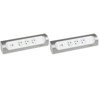 LEGRAND - Multiprise d'angle à Câbler - 3 Prises Surface avec Terre + Prise USB-C + Prise USB-A - Installation Horizontale ou Verticale - Blanc et Alu (Lot de 2)