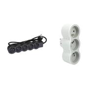 LEGRAND - Multiprise Extra-Plate - 5 Prises de Courant avec Terre - avec Cordon 1,5 m - Noir et Gris & Fiche Multiprise Triplite - 3 Prises Frontales avec Terre - Positionnement Horizontal