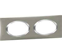 LEGRAND Plaque 2 postes, Dooxie, style inox brossé, gris | 2 postes, carré, gris style inox brossé, thermoplastique sans halogène, montage horizontal ou vertical, à clipser, 158x87mm