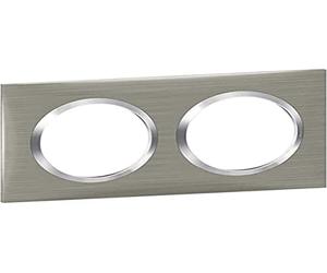 LEGRAND Plaque 2 postes, Dooxie, style inox brossé, gris | 2 postes, carré, gris style inox brossé, thermoplastique sans halogène, montage horizontal ou vertical, à clipser, 158x87mm