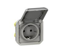 LEGRAND, Plexo New 069570L Prise pour pièces humides standard Schuko avec couvercle à charnière, protection anti-contact, bornes enfichables, 16 A, 25