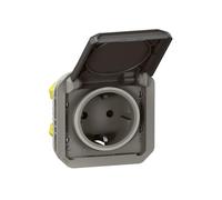 Legrand Prise Schuko Plexo New 069571L pour pièces humides, couvercle à charnière, 16A 250V