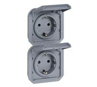 LEGRAND, Plexo New 069577L Prise double Schuko standard pour pièces humides avec couvercle à charnière, protection anti-contact, précâblée, verticale,