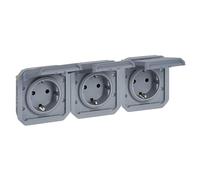 LEGRAND, Plexo New 069578L Prise pour pièces humides, 3 prises, Schuko St., avec couvercle à charnière, protection tactile, pré-câblée, horizontale, I